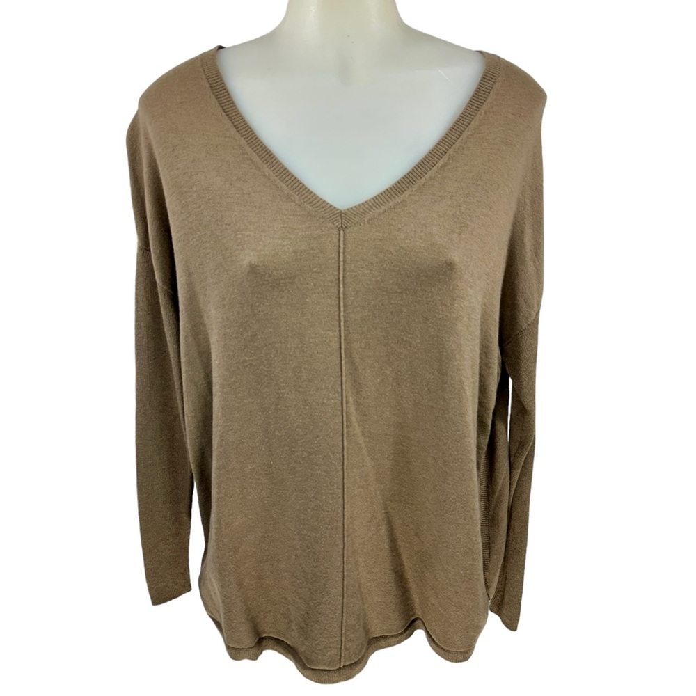 Trouve Long Cashmere Blend Sleeve Size XS Brown V Neck Knit Sweater Ligh…
